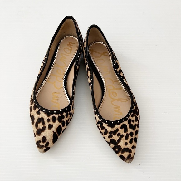 Sam Edelman- Leopard Print Calf Hair Pointed Toe Flats - Picture 1 of 5